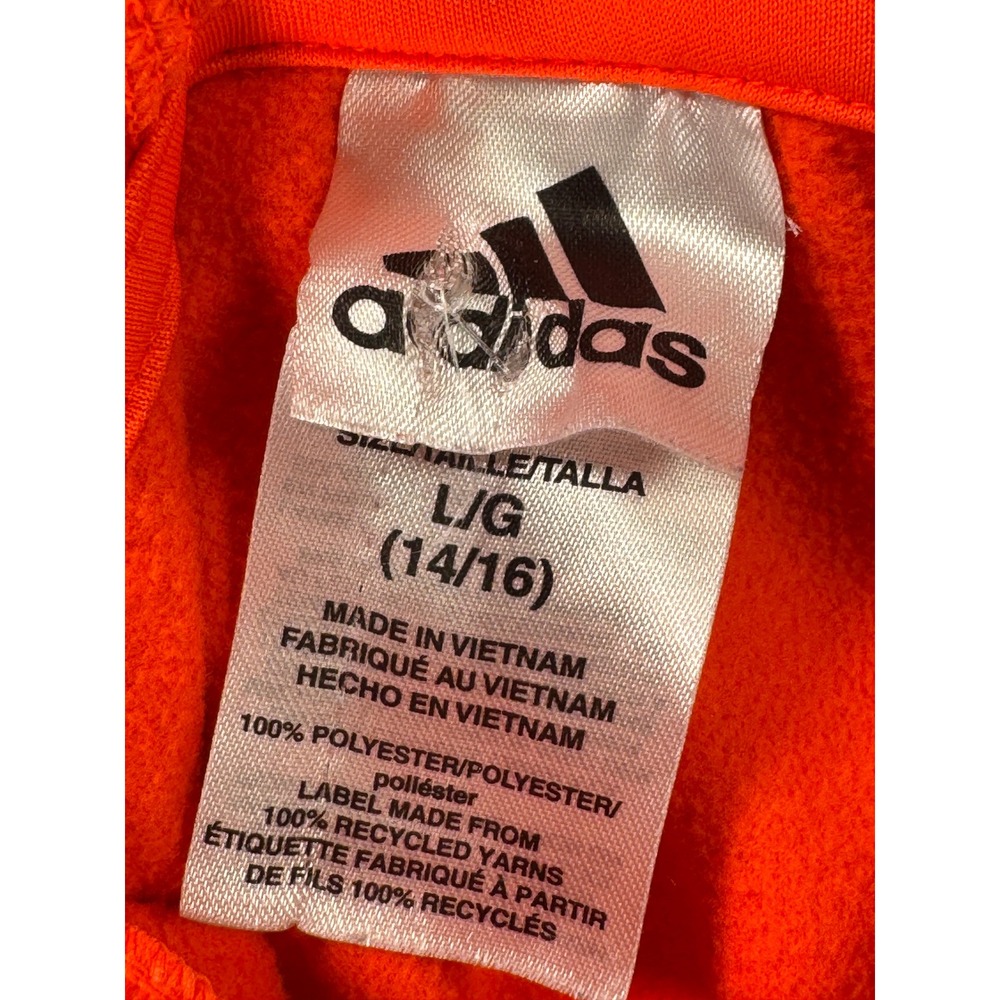 Adidas Boys Orange Red Wave Print Fleece Hoodie Sweatshirt L 14/16 Logo Pocket - Picture 2 of 5